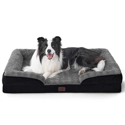 Image of Bedsure Orthopedic Dog Beds Large Sized Dog - Washable Large Dog Cat Bed Waterproof, Comfort Dogs Couch Sofa with Washable Removable Cover, Pet Bed with Nonskid Bottom, Plush-Black, 35 inch