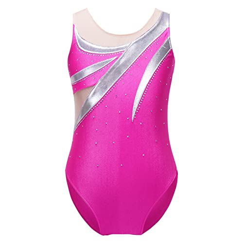 dPois Maillot de Ballet Danza Niña Metálico Brillante Espalda y Cintura Abierto Leotardo Gimnasia Ritmica sin Mangas Cintura Cutout Body de Danza Baile Rosa D 13-14 años Cover