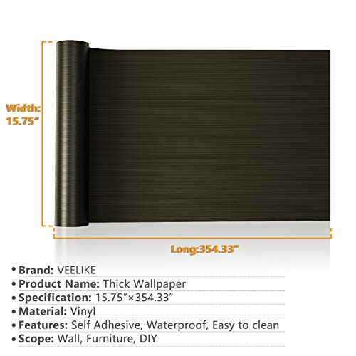 Veelike Bronze Black Brushed Stainless Steel Contact Paper 15.74"X354.33" Rust Resistance Waterproof Removable Peel And Stick Wallpaper For Metal Surface Kitchen Cabinet Refrigerator Elevator Door #TOP1