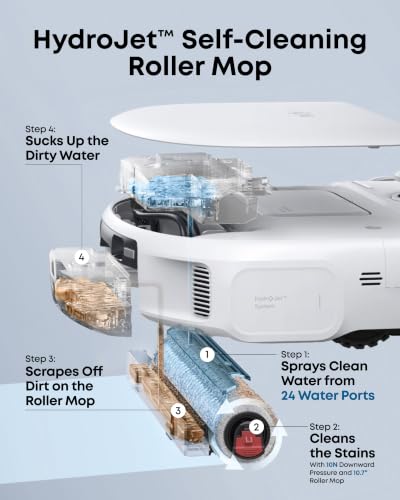 Image of eufy C28 Robot Vacuum and Mop Combo,15,000 Pa Suction, HydroJet Self Clean Roller Mop, Upgraded from X10 Pro, Zero-Tangle for Pet Hair, Auto Mop Washing&Drying, Self-Emptying&Refilling White