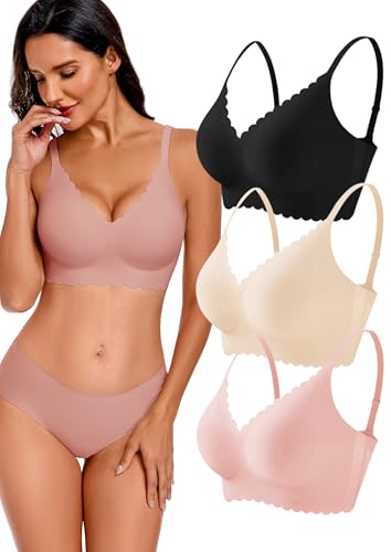 Image of 3-Pack Wireless Womens Bras No Underwire Seamless Jelly Bra Light Support Pullover Bralette Ultra Comfort Tshirt Bra