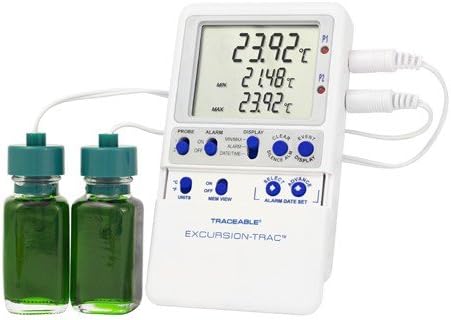 Traceable® Excursion-Trac™ Dual Zone Calibrated Temperature Monitor & Data Logger Kit (TM-6431) for Lab, Freezer, Refrigerator, Transport Cold Chain Cooler Monitoring with NIST Calibration Certificate
