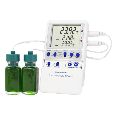 Traceable® Excursion-Trac™ Dual Zone Calibrated Temperature Monitor & Data Logger Kit (TM-6431) for Lab, Freezer, Refrigerator, Transport Cold Chain Cooler Monitoring with NIST Calibration Certificate