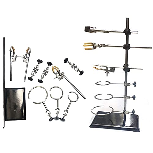 RUTILY Laboratory Stands Set 60CM/23.62" Chemistry Laboratory Support and Lab Clamp Flask Clamp Condenser Clamp Stands Scientific Lab Equipment Supplies Glassware Supports