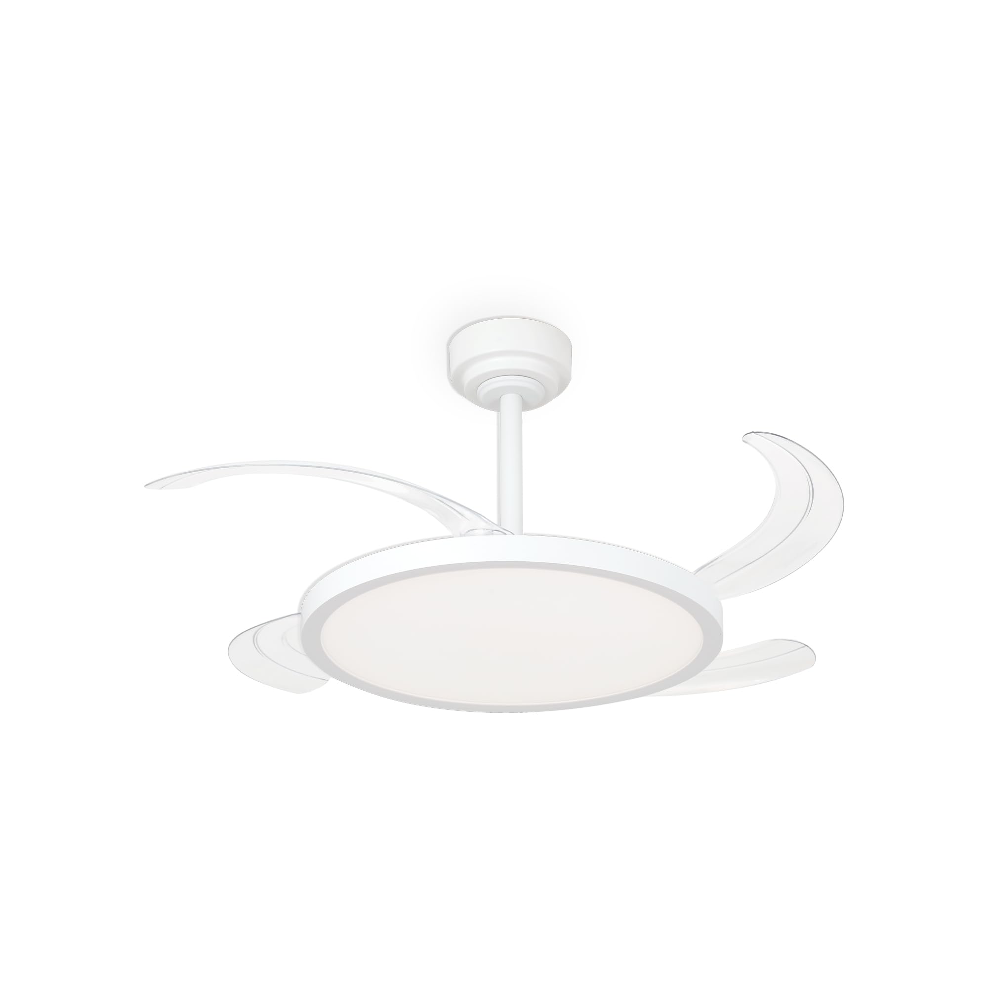 Zephir Ventilatore LED Con Pale A Scomparsa, Luce Bianca CCT 40W, 6 Velocità, Timer, Funzione Reverse E Notturna, 4 Pale Trasparenti, 40x49 Cm