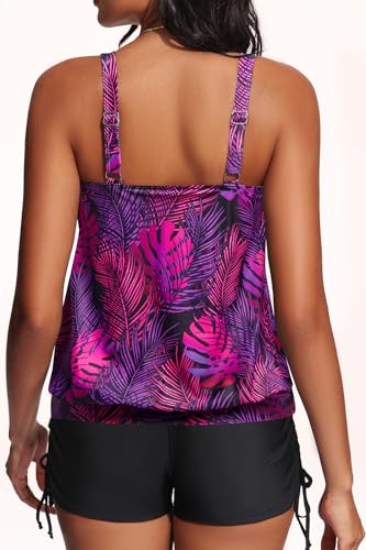 Image of Yonique Blouson Tankini Swimsuits for Women 2 Piece Bathing Suits Tops with Boyshorts Modest Loose Fit Swimwear