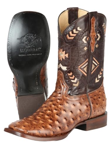 El General Men's Rodeo Boots Ostrich Print Shedron Square Toe Botas Vaqueras