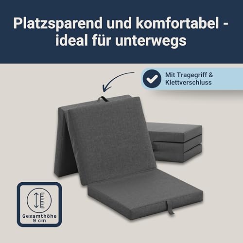 Betten-ABC Faltmatratze, 3-teilige Klappmatratze, Gästematratze, Reisen, Camping, Kinder, Härte: Mittelfest (Farbe: Anthrazit)