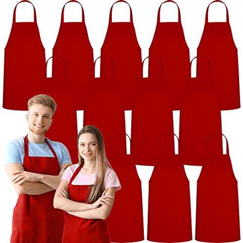 Image of GREEN LIFESTYLE 12 Pack Bib Apron - Unisex Red Aprons, Machine Washable Aprons for Men and Women, Kitchen Cooking BBQ Aprons Bulk (Pack of 12, No Pockets, Red)