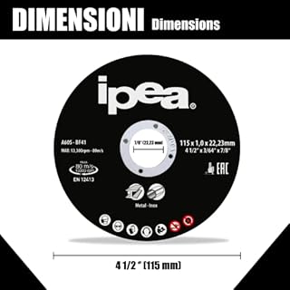 IPEA Dischi da Taglio in Metallo e Acciaio Inossidabile - 10 Pezzi - Disco per Smerigliatrice Angolare e Flessibile - Lame da Taglio per Metallo, Ferro, Alluminio - Misure 115 x 1 x 22 mm