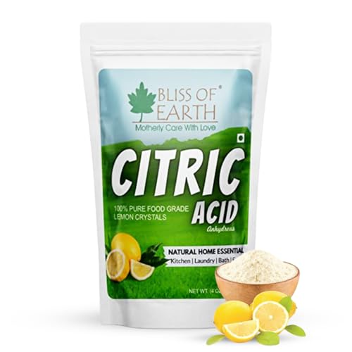 Bliss of Earth Citric Acid Powder Food Grade 100% Pure & Natural Anhydrous Citric Acid for Baking Cooking Cleaning Descaling Soap Making & DIY Uses 113g