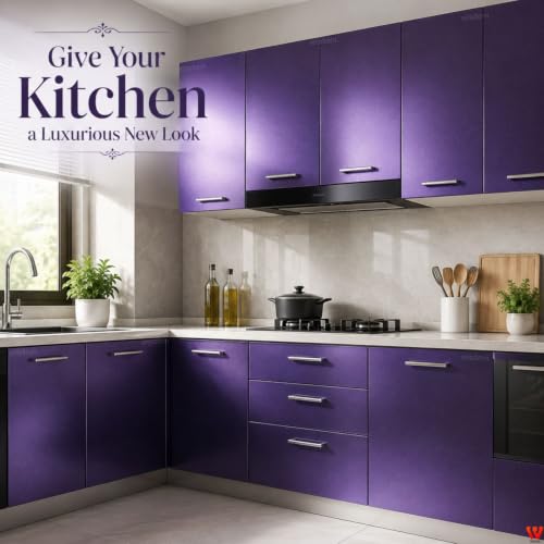 Image of WISDOM Purple Metallic Self Adhesive Wallpaper for Furniture Cabinets Wardrobe Table Drawer and Home Decor, Peel and Stick Decorative Vinyl Contact Paper DIY and Interior Decoration (20x48 in)