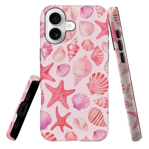Coque L16QX antichoc double couche protection robuste motif coquillage rose et étoile de mer