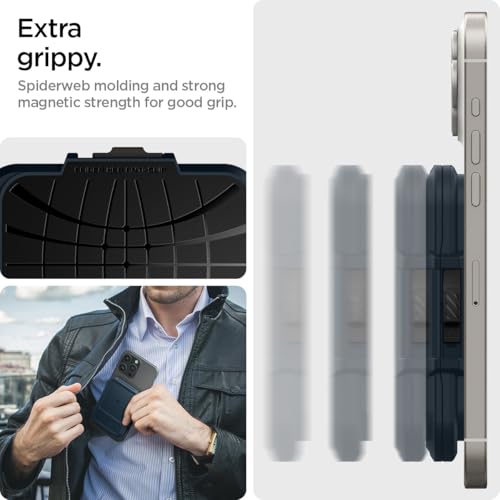 Image of Spigen Lock Fit (Magfit) Magnetic Card Holder up to 6 Cards, Unisex Hardshell Magsafe & Pixelsnap Wallet Case Compatible with iPhone 17 /16 /15 /14 /13 /12 Models, Pixel 10 Series - Metal Slate