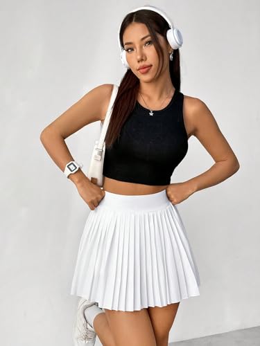 EARKOHA 2025 Skirts for Women Women's Solid Color Pleated Skirt Mini Short Women Outfit White XL2