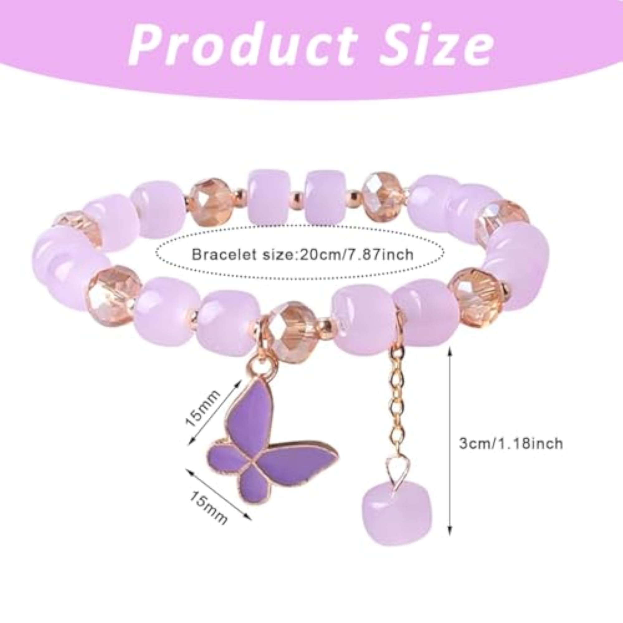 Butterfly Crystal Elastic Bracelet with Enamel Tassel