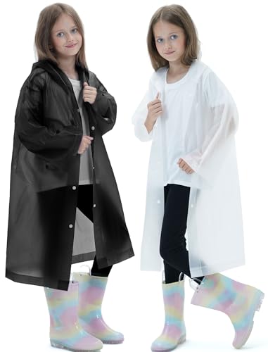 2 Pack Raincoats for Kids, Borogo Reusable Rain Ponchos with Hood and Sleeves Rain Coats for Boys and Girls3