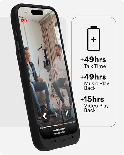 Image of Mophie Juice Pack Battery Case for iPhone 16 Pro Max - Slim Charging Case, Magnetic Back for Wallets & Mounts, +50% Extra Battery Life, Enhanced 6-Foot Drop Protection, Sustainable Material, Black