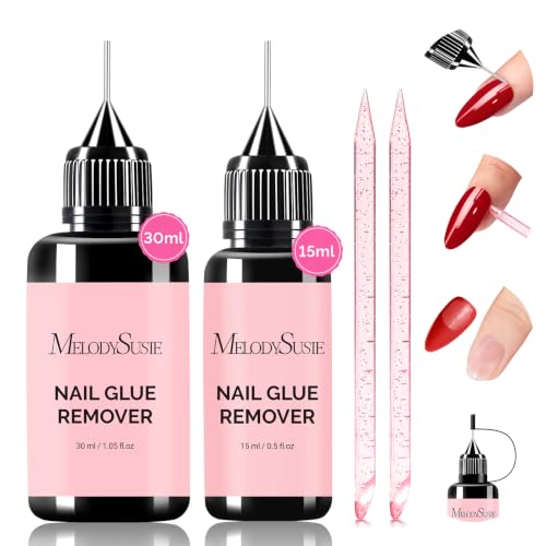 Image of MelodySusie 2PCS Pinpoint Nail Glue Remover Portable Set for Press On Nails Gentle Nail Remover Pinpoint Press On Easy Removal Fake Nail for Tips DIY Home 15ML & 30ML