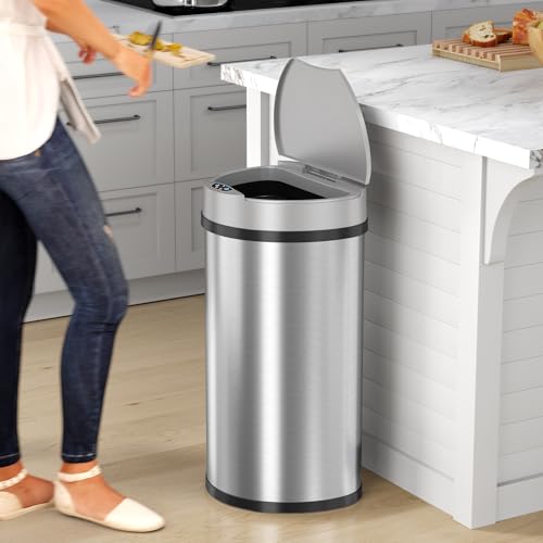 Image of iTouchless 50 Liter / 13 Gallon Kitchen Trash Can with Lid & Deodorizer - Motion Sensor Semi-Round Stainless Steel Garbage Bin for Home, Office, or Garage - Slim, Wide Opening Large Capacity Design