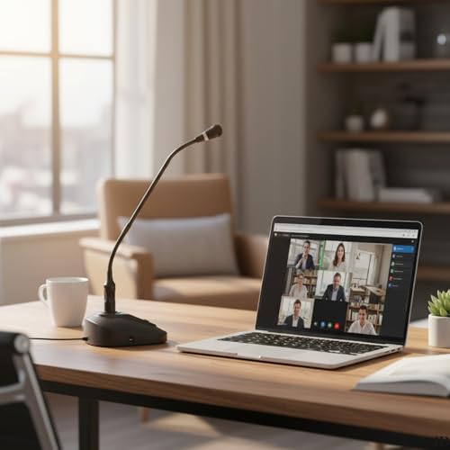 Image of Drumstone 𝟏+𝟏 𝐲𝐞𝐚𝐫 𝐰𝐚𝐫𝐫𝐚𝐧𝐭𝐲 Professional Desktop Microphone, Table Top Mic with Digital Display, Silent Mute Switch for Conference Room, Office, Laptop, PC