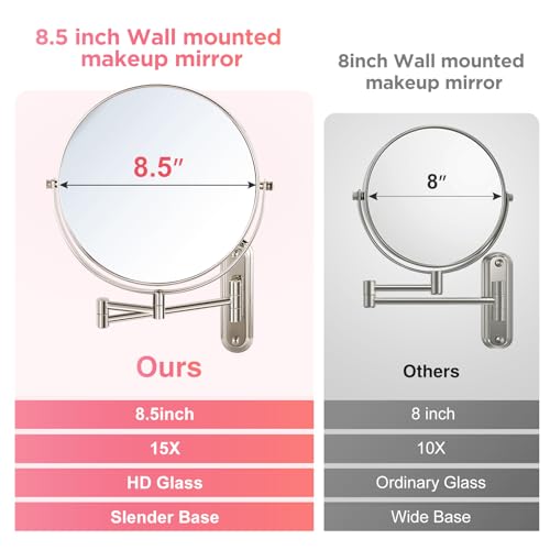 Vorremirr S4-WM85-N-3 Wall Mounted Makeup Mirror 8.5 Inch 1X/15X Magnifying Mirror thumb #5