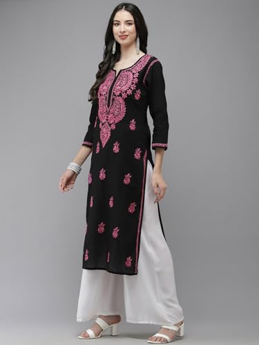Image of Ada Hand Embroidered Lucknowi Chikankari Cotton Kurta Kurti for Women A411191