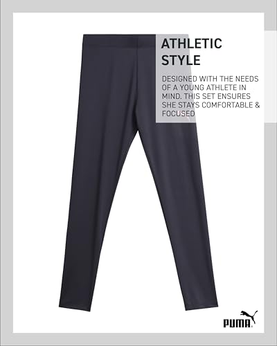 Image of PUMA Girls Leggings Set - 3 Piece Athletic Pullover Long Sleeve Shirt, Top, and Leggings Active Wear Set for Girls (S-L)