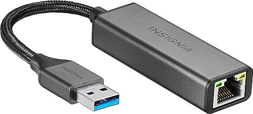 Insignia USB 3.0 to Ethernet Adapter, Plug-and-Play, Supports up to 1 Gbps High-Speed, Silver Black, for Laptop, Desktop