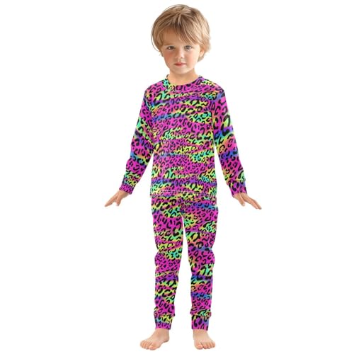 ALAZA Rainbow Leopard Print Cheetah Neon 2 Piece Pajama Set Long Sleeve Top and Pants Sleepwear Unisex3
