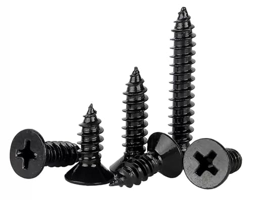 EBAIJQUO M4x10mm Phillips Flat Head Wood Screws Black Xylan Coated 304 Stainless Steel Self-Tapping Screws Full Thread for Wood/Sheet-Metal/Plasterboard(100pcs)