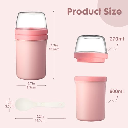 Mitsemmo Müslibecher to Go 600ml+270ml,Joghurtbecher to Go Kinder mit Löffel,Müsli Cup to Go Becher,Cornflakes to Go… – Ansicht 3