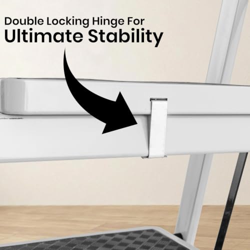 Image of Casa Copenhagen White 7 Step Ladder for Home Use with Built-in Tool Tray | Heavy Duty D Shape Rods | Ultra Large Platform | Wide Rubber Feet | 150Kg Capacity Foldable Ladder - 7 Years Warranty