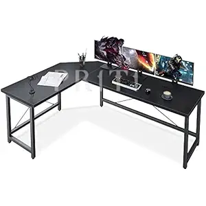 Priti-L Shaped Desk Corner Computer Desk Sturdy Computer Table Writing Desk Gaming Desk Workstation, Black