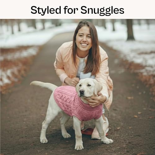 Image of Parisian Pet Dog Sweaters - Pull Over, Turtle Neck Pink Dog Sweater - Cable Knit Thick Sweater - Fall, Winter Clothes - Flexible Arm Holes Large Dogs Sweaters for Girl Dogs - L