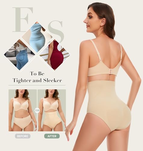 Everyday Shapewear Tummy Control Underwear - High Waisted Body Shaper Panties Seamless Shapewear Compression Briefs for Women Nude