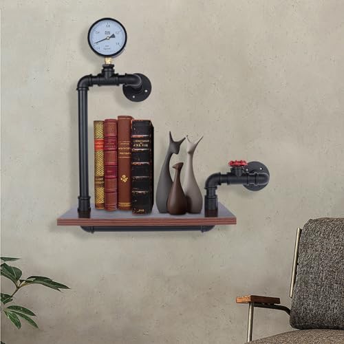 Xigner Estantería de pared industrial - Estante de pared para libros, estantería de madera y tubo de hierro en estilo vintage - estantería de pie, estantes flotantes, estantes decorativos para salón,
