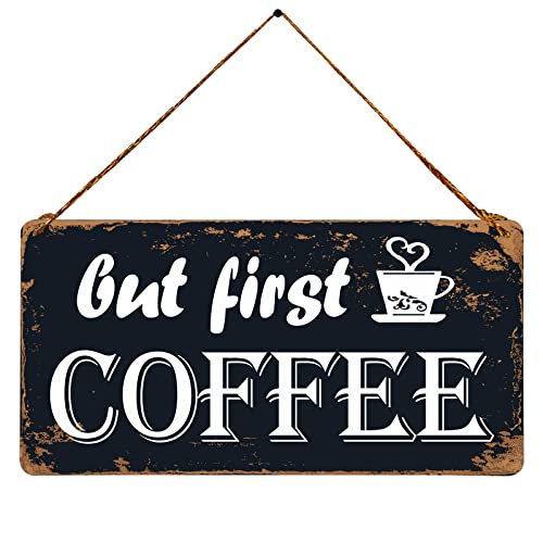 Qizohe But First Coffee Vintage Metal Sign Hanging Novelty Sign