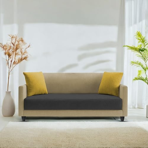 Image of Casaliving Dominic 2 Seater Sofa Set for Living Room (Cream Black Fabric) Premium Fabric Sofa
