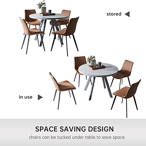 Round-Dining-Table-Set-Mid-Century-Modern-Small-Round-Dining-Table-Set-Saving-Space-Table-4-Brown-Chairs