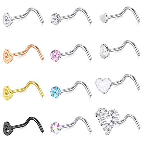 WillTen 20G Piercing Nariz Aro C y L Forma Acero Quirurgico Diama...