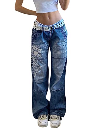 Women Loose Boyfriends Jeans High Waist Baggy Denim Pants Distressed Wide Leg Y2K Jeans