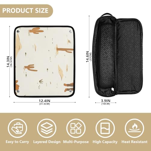Organizador 2 en 1 para herramientas de cabello con alfombrilla resistente al calor extraíble, capacidad grande para planchas de pelo, herramientas calientes y accesorios para el cuidado del cabello, estilo vaquero occidental y bohemio con cactus miniatura 4