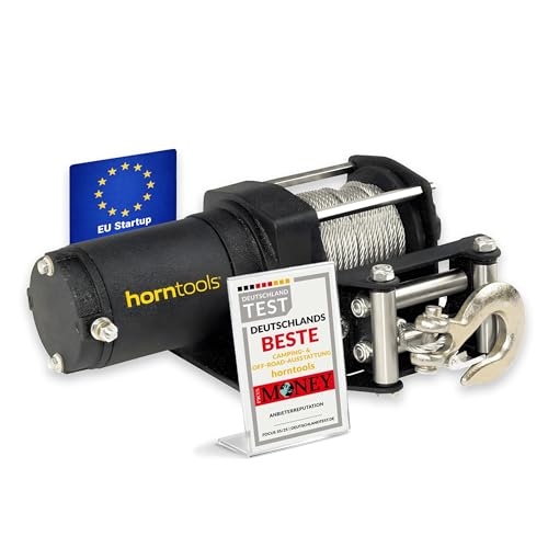 horntools Elektrische Seilwinde Beta - 12 Volt Stahlseil - 0 9 Tonnen - 3 2m/min Zuggeschwindigkeit - Inkl. Fernbedienung - Kleine Elektrowinde Seilzug - Offroad & Camping Zubehr