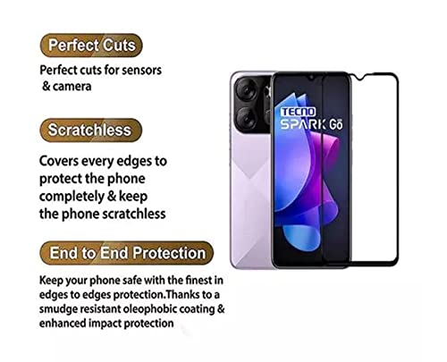 Image of ZARALA Tecno Spark Go 2023 Imported HD Plus Tempered Glass Full Edge Coverage Screen Protector HD Clear Bubble-free, Anti-scratch Tempered Glass Designed For Tecno Spark Go 2023