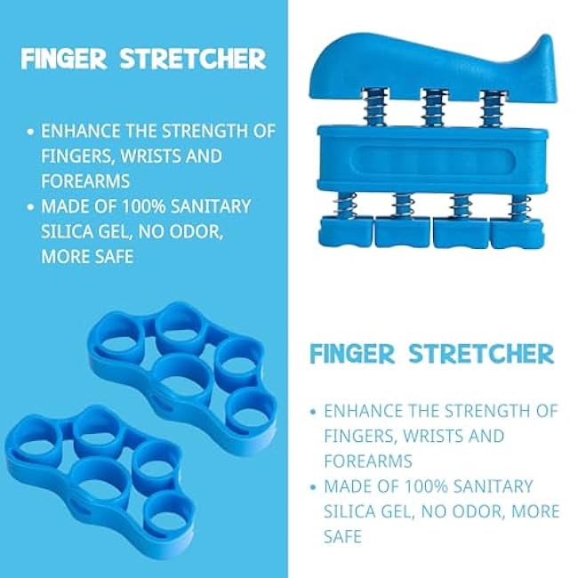 Hand Grip Strengthener Workout Kit (8 Pack) Forearm Grip Adjustable Resistance Hand Gripper, Finger Stretcher, Finger Exerciser, Grip Ring£¬Gyro Ball (blue)
