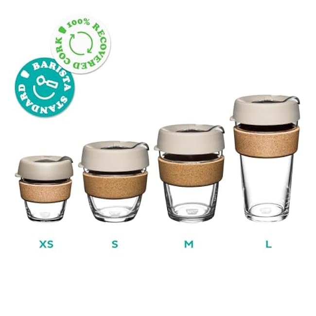 KeepCup Brew Cork - Reusable Coffee Cup Tempered Glass and Natural Cork, M 12oz/340ml - Moonlight