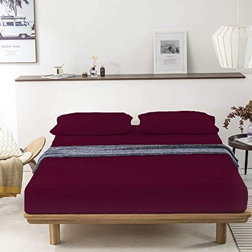 Image of YRM Bedding's - Egyptian Cotton Bedsheet 400-TC Premium Hotel Quality 1 Bedsheet (102x108) + 2 Pillow Covers (18x28) - (King Size, Wine Color)