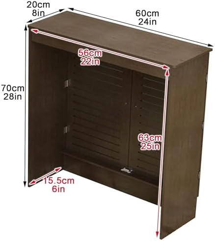Brown PVC Radiator Cover Shelf with 2 Doors, Vertical Grill Slats - Decorative Cabinet for Home, Office, Living Room (90x90x20cm/35x35x8in)