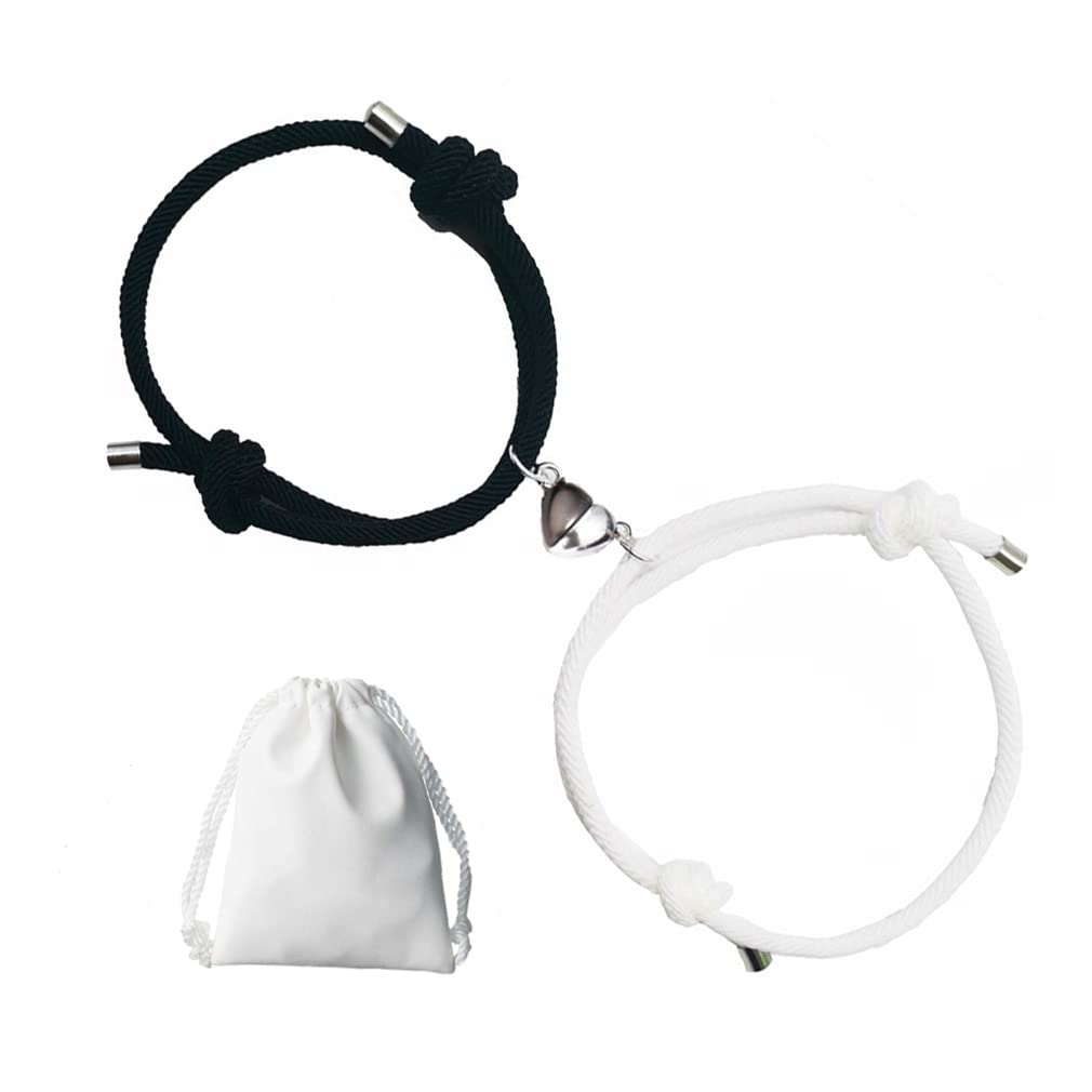 Rhdun Magnetic Couple Bracelets, Relationship Friendship Bracelet Couple Gifts for Boyfriend Girlfriend Men Women and Your Lover, 2pcs Mutual Attraction Matching Love Heart Pendant